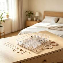 1pc Acrylic Transparent Divided Storage Box Desktop Organizer Box With Lid For Cosmetics Jewelry Storage - Multicolor - View 6