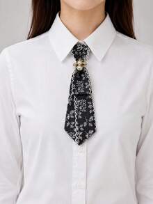1pc Women's Plant Floral Bee Decor Shirt Collar Accessory, Denim Collar Tie - Multicolor - View 2