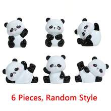 6pcs Cute Mini Panda Figurines, Creative Micro Landscape Decor, Car Interior Ornament, DIY Decoration Accessories - Red Panda - View 8