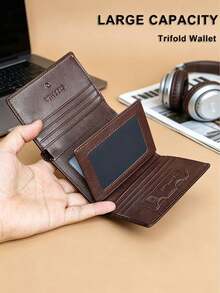 Premium Men's Genuine Leather Trifold Wallet With Secure ID Window And RFID Blocking, Durable Large Capacity, Convenient Flip Card Slots - Coffee - View 4