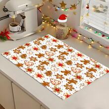 1pc Christmas Gingerbread Man Pattern Diatomaceous Earth Absorbent Dish Drying Mat, Cartoon Style, Suitable For Kitchen Countertop, Home Dining Table Decor, Coffee Machine Mat, Breakfast Mat, Table Mat And Holiday Party Decoration - Multicolor - View 3