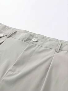 Light Gray Single Pleat Drape Straight Leg Casual Trousers With Waist Buckle Decor, Loose Fit Versatile Long Pants For Men - Grey - View 7