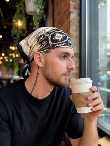 1PC Simulated Silk Equestrian Baroque Printed 70cm Square Bandana Scarf, Men's Sun Protection Versatile Headwrap Necktie - Black Leather Buckle - View 3