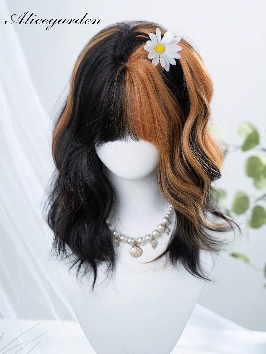 alicegarden 20-Inch Long Synthetic Wig Featuring A Natural Wavy Style In A A Stunning Multicolor. Designed With Bangs , This False Hairpiece Is Perfect For Ms Halloween Cosplay Daily Use, Offering A Natural And Natural Durable Wig Gift For Ladies. No Accessories - Multicolor - View 1