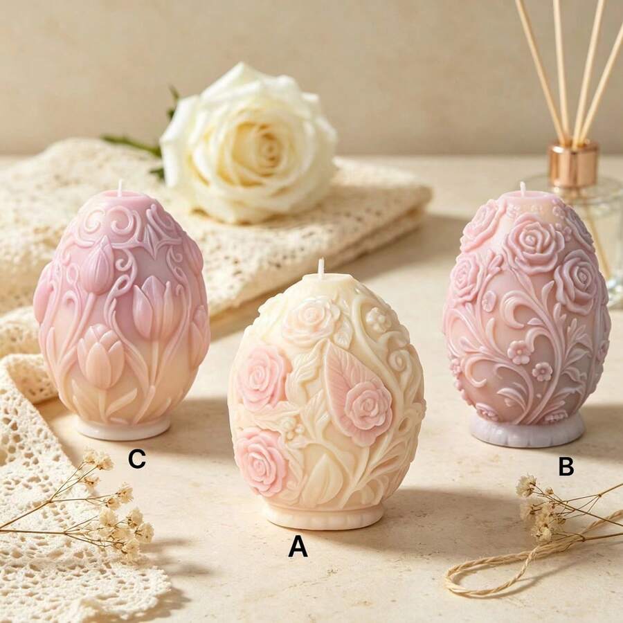 Tulip Scented Candle Silicone Mold, Egg-Shaped Embossed Rose Flower DIY Handmade Soap, Plaster Diffuser Stone, Decorative Candle Mold, Suitable For Easter And Christmas Decoration - Egg-shaped Tulip - View 1