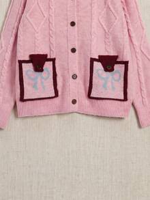 JIANHU Pink Bow Pocket Cardigan - Autumn/Winter - Pink - View 10