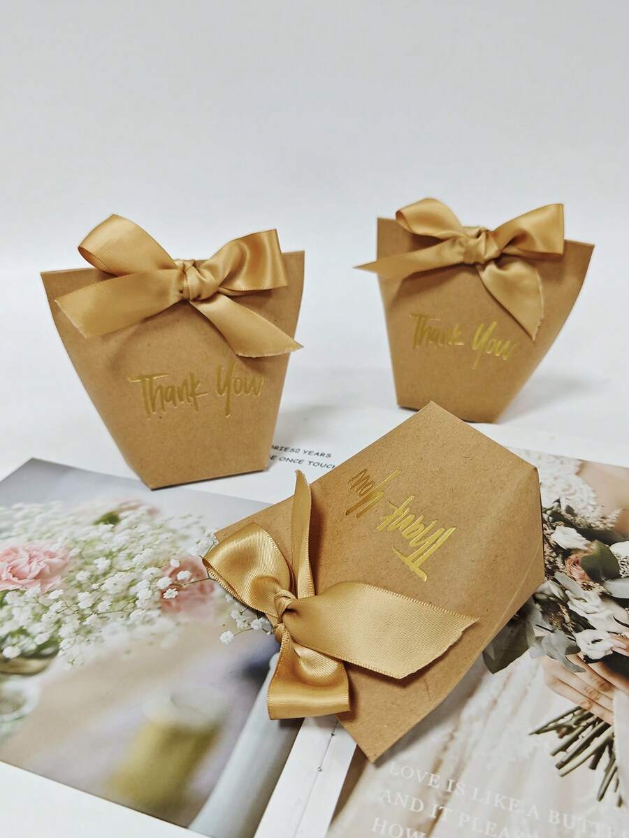 KEXINGYIYI 10pcs Paper Gift Boxes With Gold Foil 'Thank You' | With Elegant Ribbon | Suitable For Christmas, Wedding, Baby Shower And Other Occasions - yellow - View 1