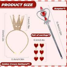 Adult "Queen Of Hearts" Role Play Cape, Comes With Crown, Scepter And Earrings, Suitable For Music Festivals, Carnivals, Parties, Stage Performances, Photography Events, Also An Ideal Halloween Women's Role Play Cape, And A Great Choice For Valentine's Day Gifts. - Multicolor - View 5