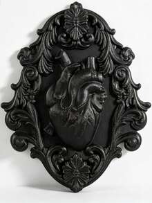 Dark Gothic Heart Relief Wall Hanging, Vintage Baroque Carved Frame Niche Art Wall Decor Ornament - 2869 - View 5
