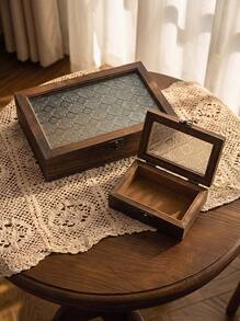 Cirelle 1pc Vintage Wooden Home Decor Storage Box, Women's Makeup & Miscellaneous Items Organizer, Travel Essential, Back To School Gift - Coffee Brown - View 1