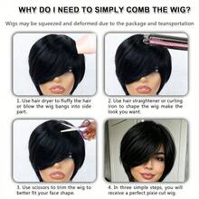 Short Straight Pixie Cut Wig 100% Human Hair Remy Brazilian Hair Women's Elastic Mesh Cap Full Machine Woven Black Ready To Wear Suitable For Vacation, Party, Daily Wear - Natural Black - View 9