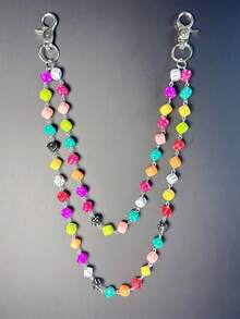 1pc Dice Waist Chain, Fashionable Single Layer Double Layer Acrylic Dice Pants Chain, Multi-Functional Body Chain Shiny Fashion Pants Chain, Handmade Rainbow Glass Bead Decorative Chain, - Multicolor - View 4