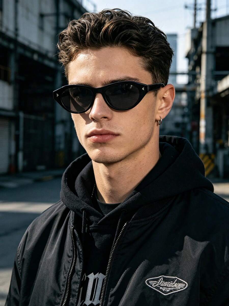 1 PC Men Casual Street Style Geometric Fashion Glasses Soft Tinted Lens Classic Black PC Frame Lightweight For Daily Commute Outdoor With Glasses Box - Multicolor - View 1