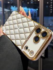 1pc Diamond Shaped Rhombus Electroplated Laser Engraved TPU Phone Case Compatible With IPhone Waterproof Shockproof Anti-Fall Scratch Resistant - Gold - View 45
