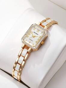 Women's Luxury Square Rhinestone Dial Quartz Watch, Elegant Small Square Wristwatch, Gift For Girlfriend (1pc/Set) Watch Box Not Included - White - View 10