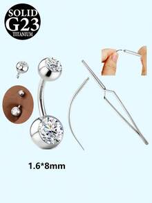 1Pc G23 Solid Titanium 14G Belly Button Ring Inlaid CZ Navel Piericng Jewelry Bars 6-16MM With Piercing Taper And Ball Grabber - Multicolor - View 9