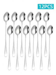 Long Handle Stainless Steel Spoons, 2/6/12/24pcs Multi-Purpose Stirring Spoons, Gold/Silver/Rainbow Color Reusable Table Spoons, Suitable For Coffee, Tea, Desserts, Beverages - View 11
