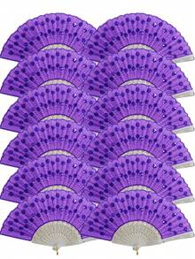 1/3/12 piezas D EXCEED Abanico de mano para fiesta de baile, abanico español para mujer, plegable con lentejuelas, para fiesta, boda, iglesia, festivales de música y carnaval - multicolor - Ver 35