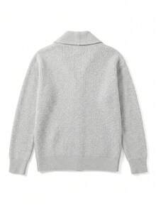 Men's Solid Color Open Front Lapel Long Sleeve Loose Fit Business Casual Commuter Double Pocket Cardigan Sweater Autumn Winter - Light Grey - View 7