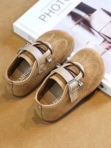 Vintage Suede Girls' Mary Jane Shoes, Lightweight Buckle Baby Shoes - Camel - View 5