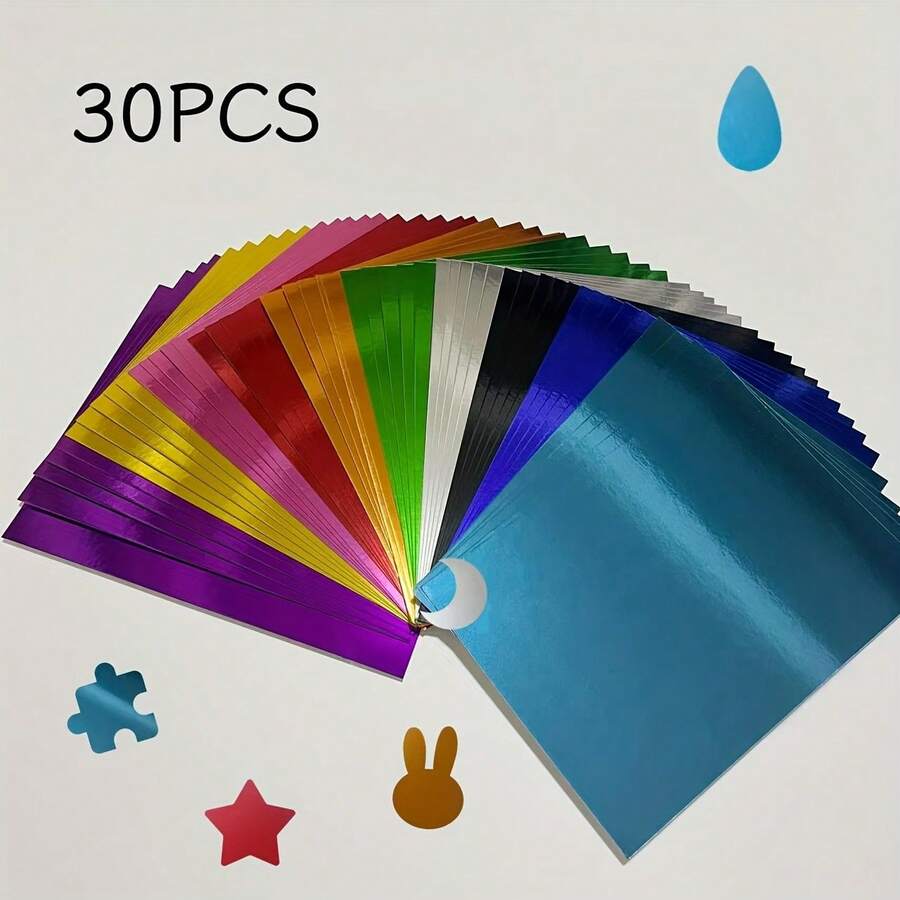 30 Sheets Mixed 10 Colors Mirror Reflective A5 Cardstock / Metallic Glitter Paper // 5.8 Inches X 8.27 Inches / Heavyweight Premium Handmade Paper / Suitable For Scrapbooking, Bending And Shaping / Holiday Decoration, Card Making, Vibrant Colors, Durable Material, High-End Handmade Paper, Shiny Decorative Paper, Artists And Craft Enthusiasts - 30pcs PET Mixed Color Cardstock - View 1