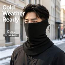 1pc Camouflage Warm Fleece Neck Gaiter, Windproof Face Mask With Adjustable Elastic Band, Suitable For Skiing, Cycling And Outdoor Sports Winter Neck Protection - Black - View 2