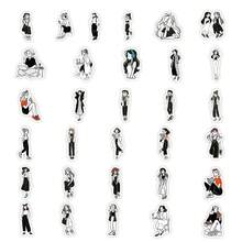56pcs Black-And-White Girl Cartoon Sticker Ins Style Simple Mobile Phone Shell Plane Decoration Sticker Halloween Decoration Autumn Decoration Sticker Cute Halloween Christmas Scrapbook Supplies Paper. - Multicolor - View 4
