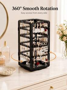 Rotating Earring Storage Rack, Multi-Sided Jewelry Display Stand With Hanging Slots And Base Tray, Large Capacity Earring, Necklace, Bracelet Organizer, Suitable For Stud Earrings, Dangle Earrings And Various Small Accessories, Vanity Storage - Multicolor - View 6