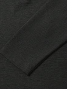 Blueprint Man 1pc Men's Black Long Sleeve Polo Shirt, Classic Turn-Down Collar With Half-Button Placket Henley Neck Design, Faux Linen Fabric, Comfortable And Fresh, Solid Color Minimalist Style, Suitable For Commute And Daily Wear, Old Money Style - Black - View 6