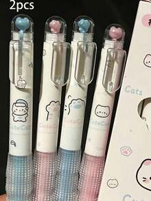 2/4pcs Pink & Blue Cat Micro Landscape Pens, Smooth Writing, Waterproof, Suitable For Students & Exams - Cat Landscape Pen - View 7