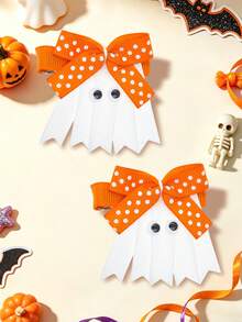 2pcs Halloween Ghost Animal Bow Hair Clips For Girls Fashionable Gift Children Girls Hair Bows With Clips For Halloween Gift Festivals Party School - Ghost Style B - View 2