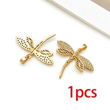 1pc 18K Golden Plated Insect Pendants Crystal Paved Dragonfly Bee Butterfly Enamel Charms For DIY Bracelet Necklace Jewelry Making Findings - Multicolor - View 10