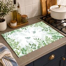 1pc Green Leaf & Butterfly Pattern Kitchen Absorbent Dish Drying Mat, Fresh Natural Style, Suitable For Kitchen Countertop, Coffee Machine, Dining Table And Spring/Summer Home Decor - Multicolor - View 2