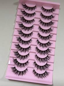 10 Pairs European & American Demon Cartoon Style False Eyelashes, Natural Soft Mixed Thick Multi-Layer Long Crossed 3D Curly Fluffy Eyelashes - Black - View 2