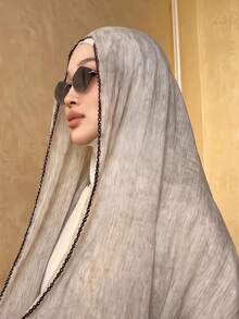 1 buah Hijab Arab Tipis Polos Ringan Kasual Panjang Cocok Untuk Penggunaan Sehari-hari Hijab Berumbai Hijab Thailand - Light Grey - View 2