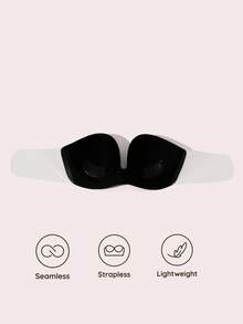 Lignisse Strapless Bra With Clear Straps Push Up Invisible Backless Self-Adhesive Seamless Wireless Lift Gathering Plunge Bra Women Intimates Accessories - Multicolor - View 3
