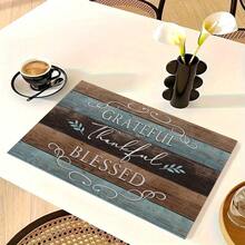 1/4/6pcs Autumn Series Blue & Brown Patchwork Distressed Wood Grain Pattern Printed Placemats, Heat Resistant Table Protector For Home Kitchen, Dining Table, Party Decor - Multicolor - View 11