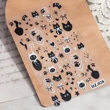 Cute Graffiti Rabbit & Cat 5D Nail Art Stickers Cartoon Animal Flower Heart Cat's Paw Patterns Self-Adhesive Slider Decals, Glossy PET Material,Professional Nail Decorations For Women,Single Use For Animal Theme Stickers - Multicolor - View 9