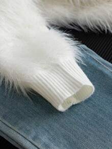 Girls Elegant Solid Color Faux Mink Fur Round Neck Sweater Long Sleeve Knit Pullover Suitable For Daily Casual Spring Autumn Winter - White - View 6