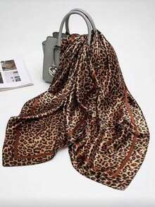 1pc Women's Fashion Leopard Print 90cm Square Scarf, Multi-Functional Headscarf, Suitable For All Seasons, Perfect For Evening Wear, Beach, Vacation - Coffee Brown - View 2