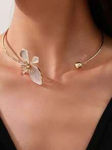 Gentle White Oil-Drip Flower Open Collar Necklace, Luxury Niche Adjustable Thin Bracelet, Versatile Girl Decorative Accessory - Yellow - View 4