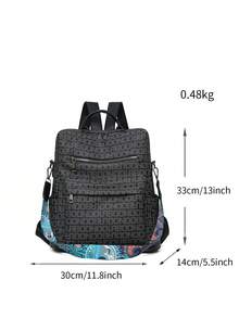 1pc Letter Print Women Backpack, Patchwork Decor Travel Daypack, Detachable Shoulder Strap Multifunctional Casual School Bag - Black - View 3