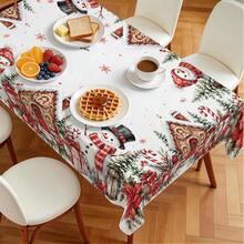 1pc Christmas Tablecloth, Christmas Snowman Gingerbread House Red Pine Branch Print Pattern, Single-Sided Print, Suitable For Tabletop, Washable And Reusable, Suitable For Indoor, Outdoor, Yard, Wedding, Banquet, Party, Outdoor Dining, Craft Exhibition, Banquet Event Decoration - Multicolor - View 5