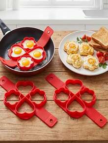 2pcs 4-Hole Heart-Shaped - Silicone Egg Poacher - Red Egg Making Tray - Non-Stick Cooking Tool - Suitable For Pancakes, Sandwiches, Breakfast - Multicolor - View 6