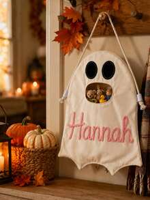 Halloween 3D Embroidered Ghost Candy Bag, Personalized Custom Name Kids Halloween Trick Or Treat Bucket, Cute & Funny Party Gift, Reusable Handheld Costume Bag - Multicolor - View 4