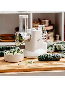 CAMRY Vegetable Shredder, Vegetable Slicer, Vegetable Grater, Multi-Function Slicer - 5 Interchangeable Attachments, Built-In Stand, Anti-Slip Feet, 150W, White - EU E Type Plug(220-240V) - View 2