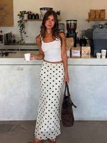 Buzzelle French Polka Dot Belt Lace Patchwork Sexy Slim Fit Midi Dress Vacation Style - Apricot - View 1