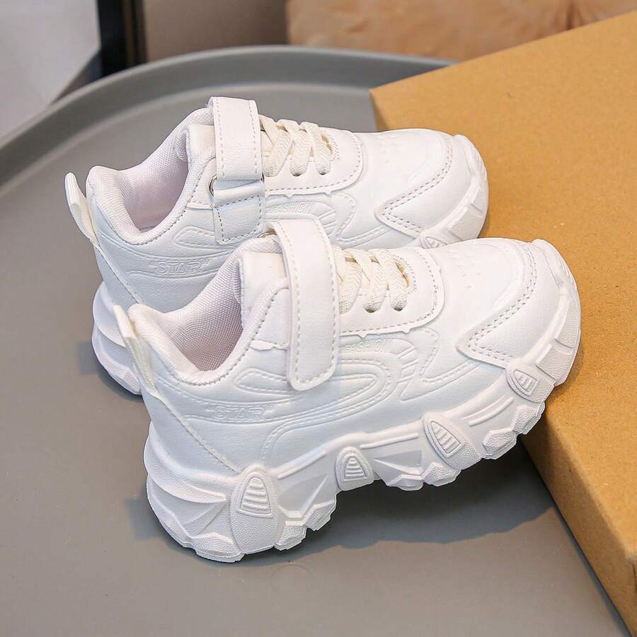 1 Pair Children's Breathable PU Upper Running Shoes, Unisex Fashion Casual Sports Shoes, Suitable For Spring And Autumn Wear - White - View 1
