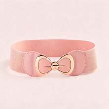 1PC Women Fashion Elastic Decor Waist Belt, Wide Bow Metal Buckle Corset Belt, Gift For Girlfriend For Wedding Banquet Spring Summer Dress Outfit - Bow Knot - View 2