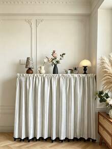 1pc American Style Half Curtain Japanese Blue Striped Tassel Ball Vintage Country Door Curtain Short Kitchen Curtain - 1PC - View 1
